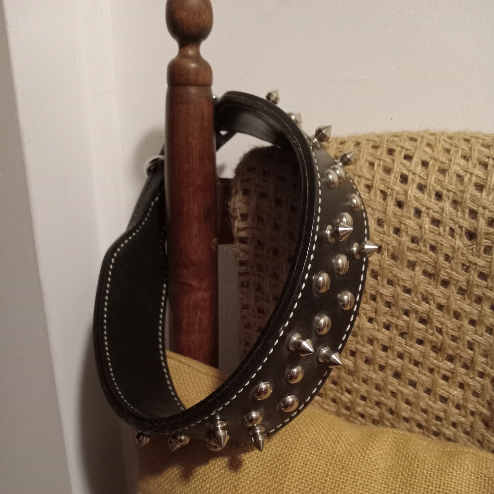 Black leather 25" SPIKED DOG COLLAR